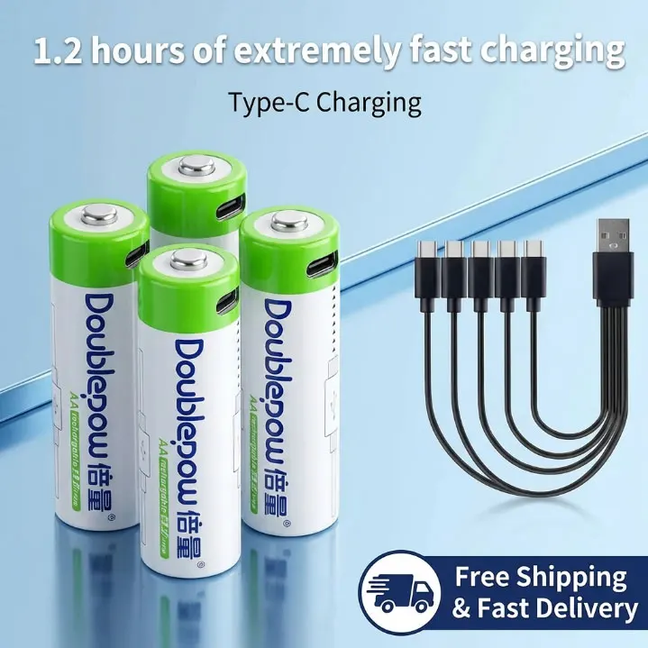 New 3.7V 14500 2220mWh Li-ion Battery Type-C USB Rechargeable AA Lithium Battery for Flashlight