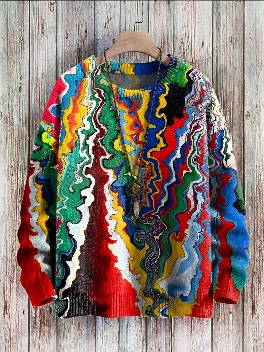 Halloween Retro Cute Spooky Swing 3D Printed Men's Crewneck Knitted Pullover Winter Unisex Casual Knit Pullover Sweater