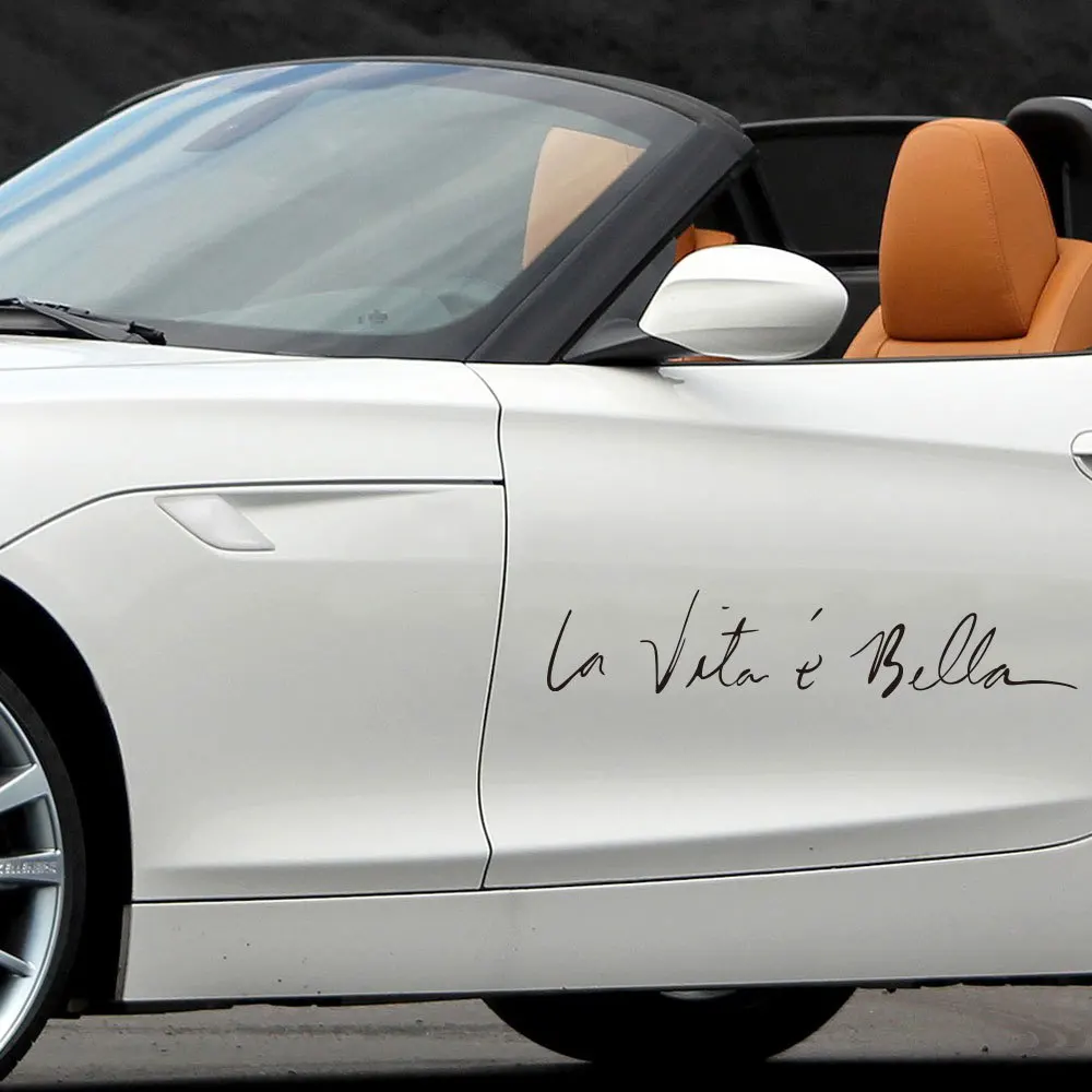 1pc-la-vita-e-bella-手書き防水ステッカー-ブラックスクリプトデカール-バイク、車、ヘルメット、自転車の装飾用