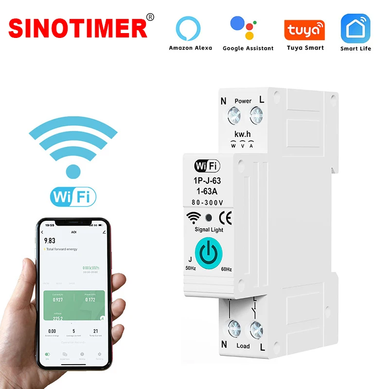 Smart Time Switch Energy Meter Kwh Monitoramento Temporizador Relé Tuya Smartlife Proteção de Corrente 1p Mais n Wifi 63a Top Vendedor Novidades Hot
