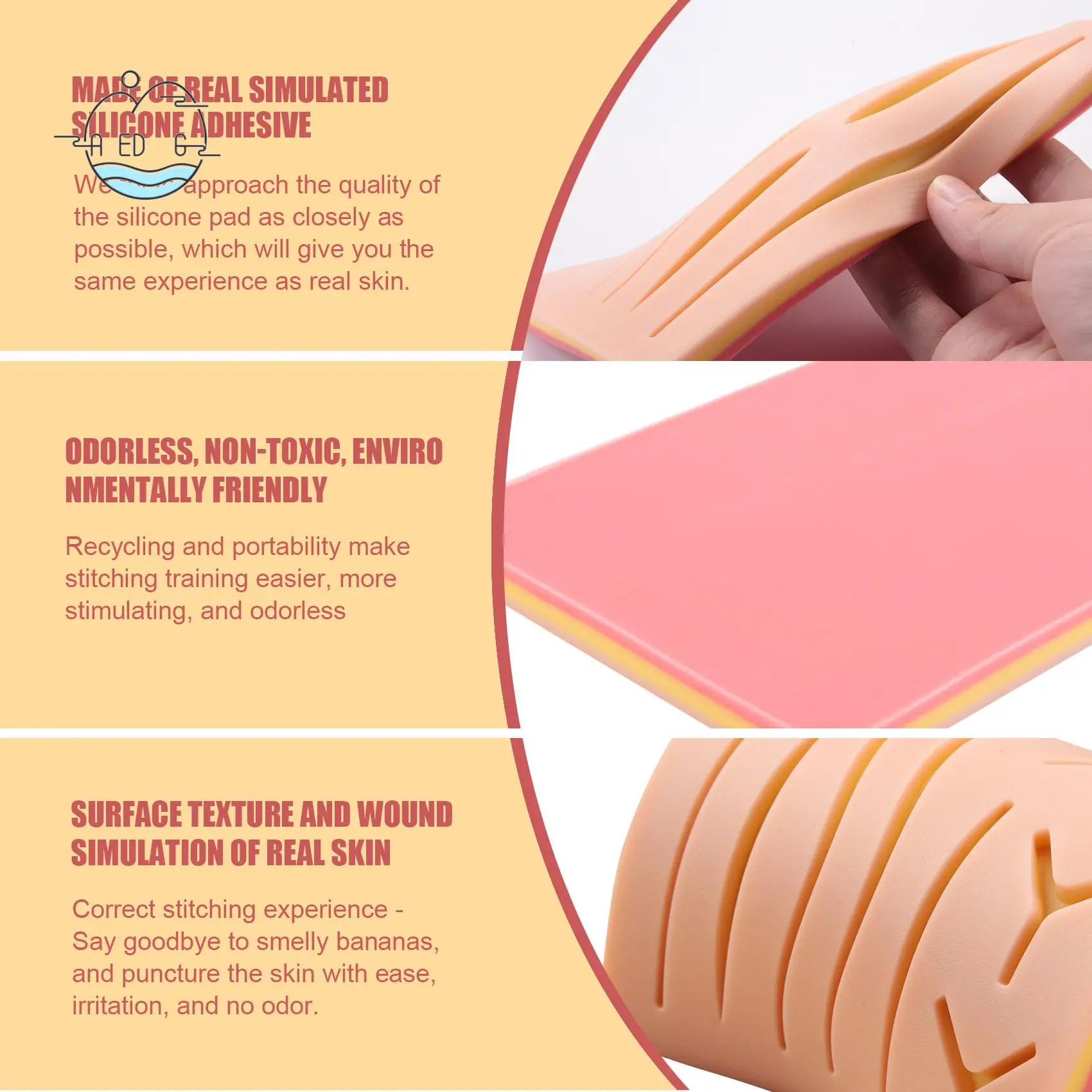 AED6-Upgraded Large 3-Layer Suture Pad With Wounds For Practicing Suturing - Not Easily Separate, Tear Or Rip