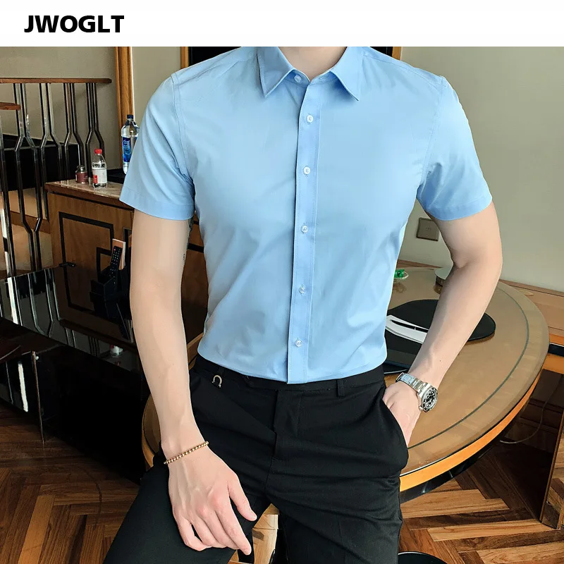 Summer New Shirts Casual Fashion Cotton Short Sleeve Slim Fit Men Social Blouse Button Down White Dress Shirt 6XL 8XL