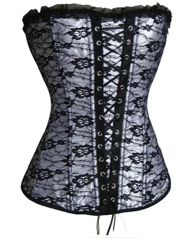 Women Sexy Burlesque Overbust Corset Bustier Floral Lace Basque Corselet