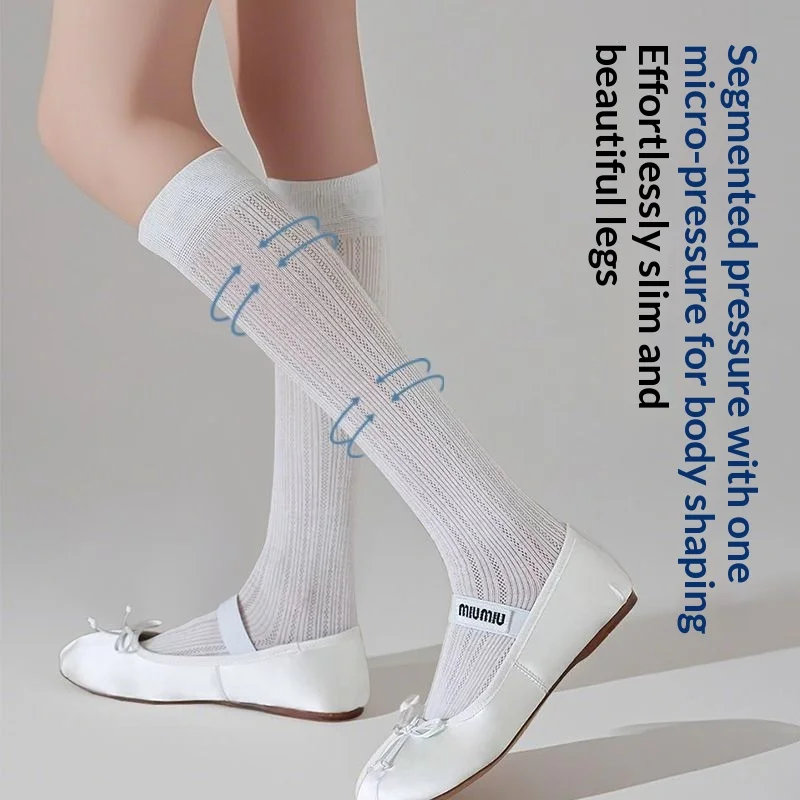 Women Spring Summer Thin Calf High Insoles Milk White Micro-Pressure Anti-Slip Knee-High Shoe Pads