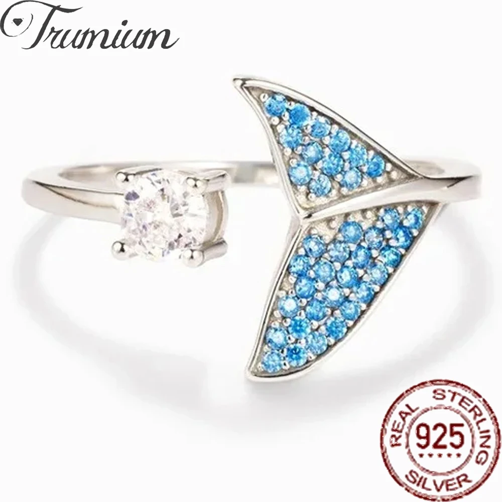 

Trumium 925 Sterling Silver Blue Whale Tail Rings Setting Zircon Luxury Round Wedding Rings For Women Fine Jewelry Gift