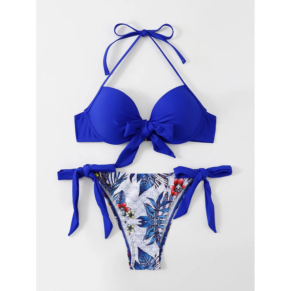 Maillot de bain deux pièces pour femmes, imprimé floral, string, bikini, sexy, push up, brésilien, vêtements de plage, 2025