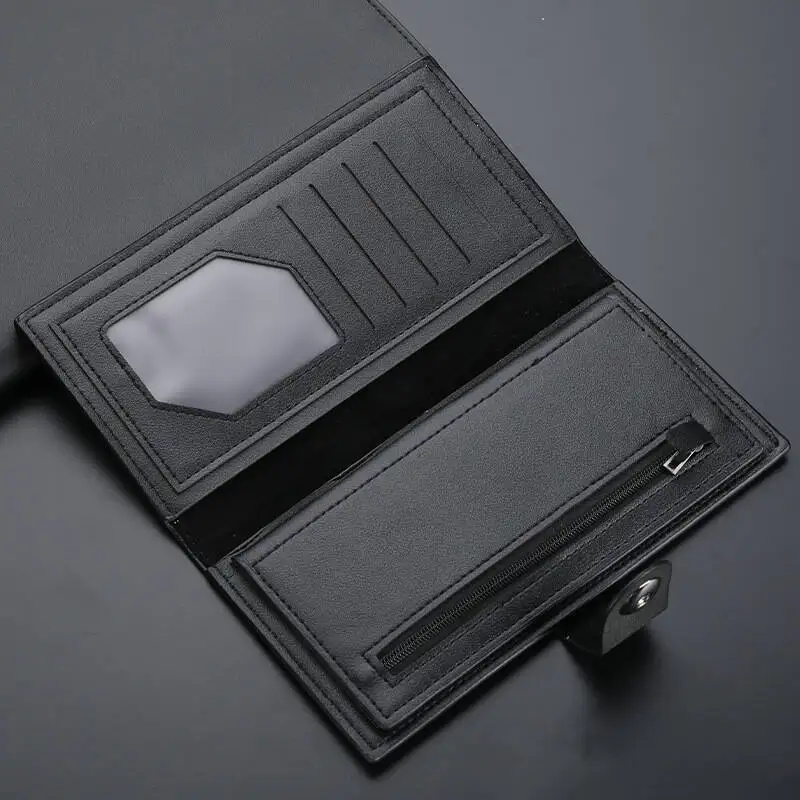 Magnetic Buckle Trifold Men Wallet PU Leather Business Casual Multi Card Holder Short Long Style Male Daily Purse Cartera Hombre