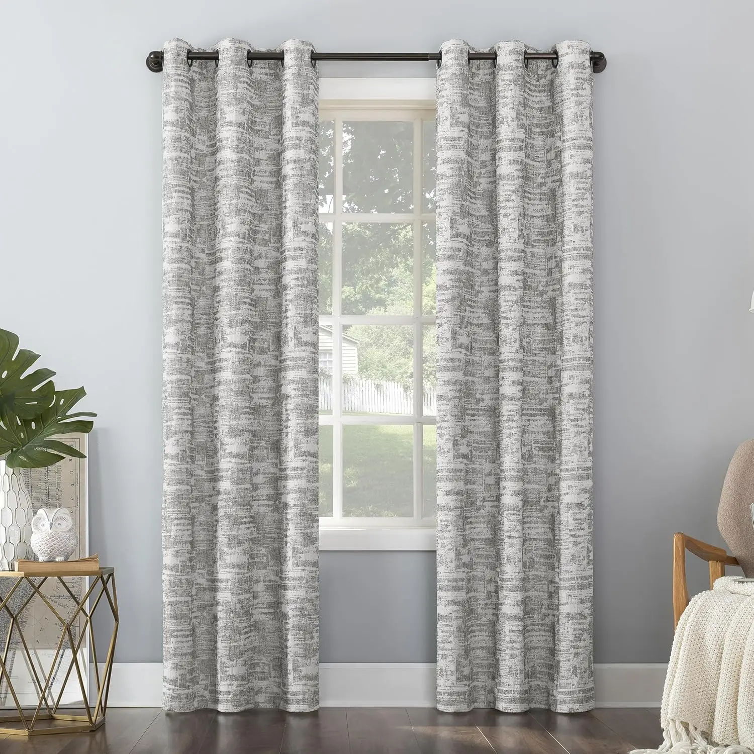 

Parrish Distressed Grid Thermal Extreme Total Blackout Grommet Curtain Panel, 40" x 84", Grey
