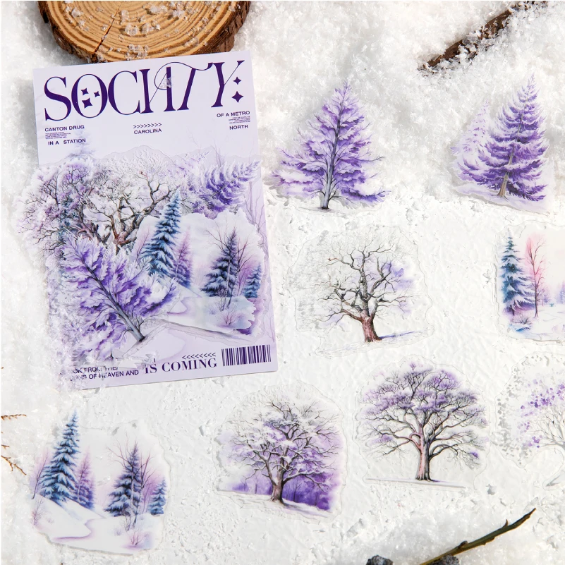 Journal GO 16pcs Trees in the Snow Collage Junk Journal Stickers Planner Card Making Natural Trees Scrapbooking Materials