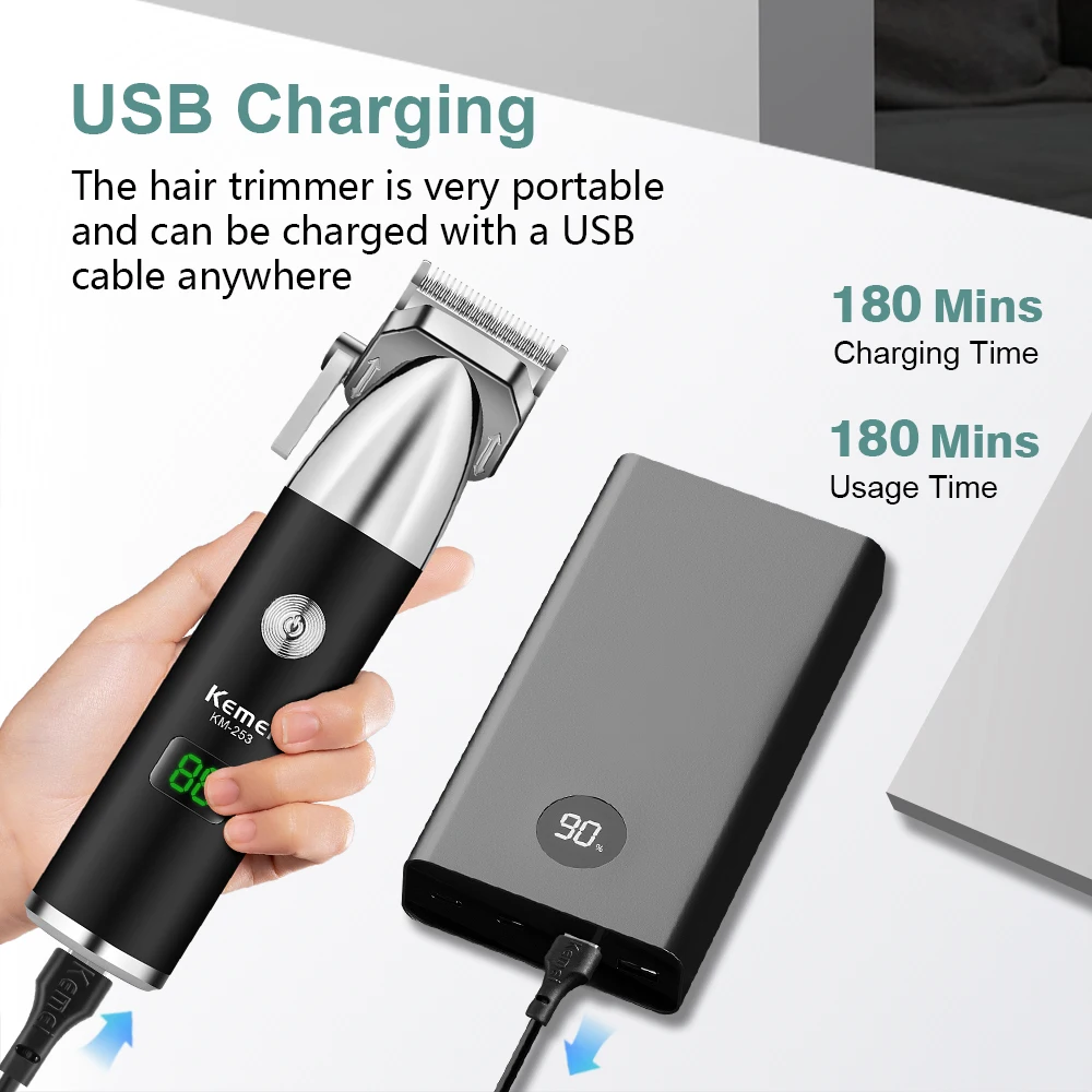 ماكينة قص الشعر الاحترافية من KEMEI مع شاشة رقمية، محرك قوي، تعديل متعدد السرعات في الصالونات، جودة مثالية