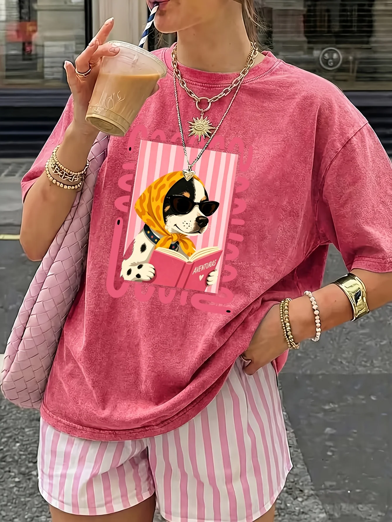 Summer women's suit, featuring a small dog print, breathable, sweat-absorbing, casual, fashionable, outdoor women's clothing