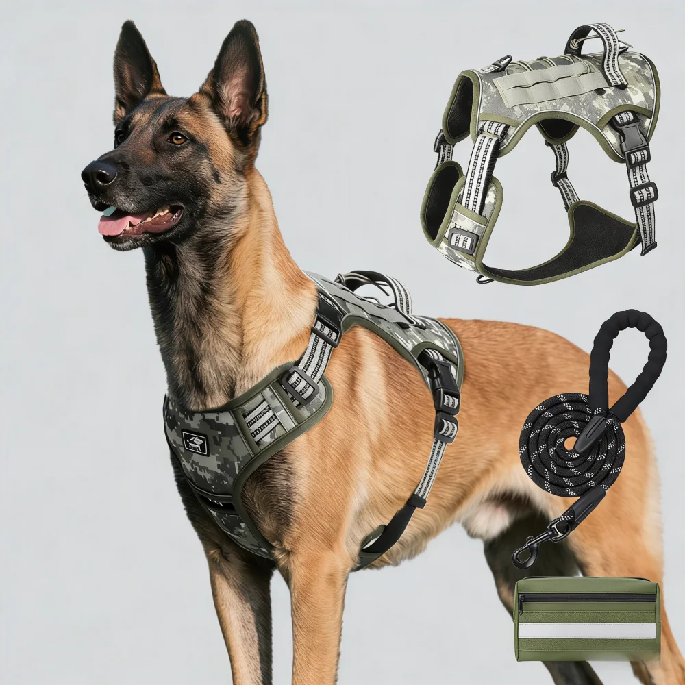 

New Dog Harness And Leash Set Pet German Shepherd Malinois Training Walking Vest Dog Harness And Collar for Medium Large Dogs