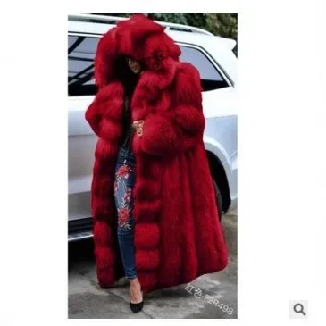 Manteau de fourrure mixte pour femmes, Extra Long, ample, à la mode, chaud, épais, grande taille, à capuche, couleur unie, faux manteau en fourrure, nouvelle collection