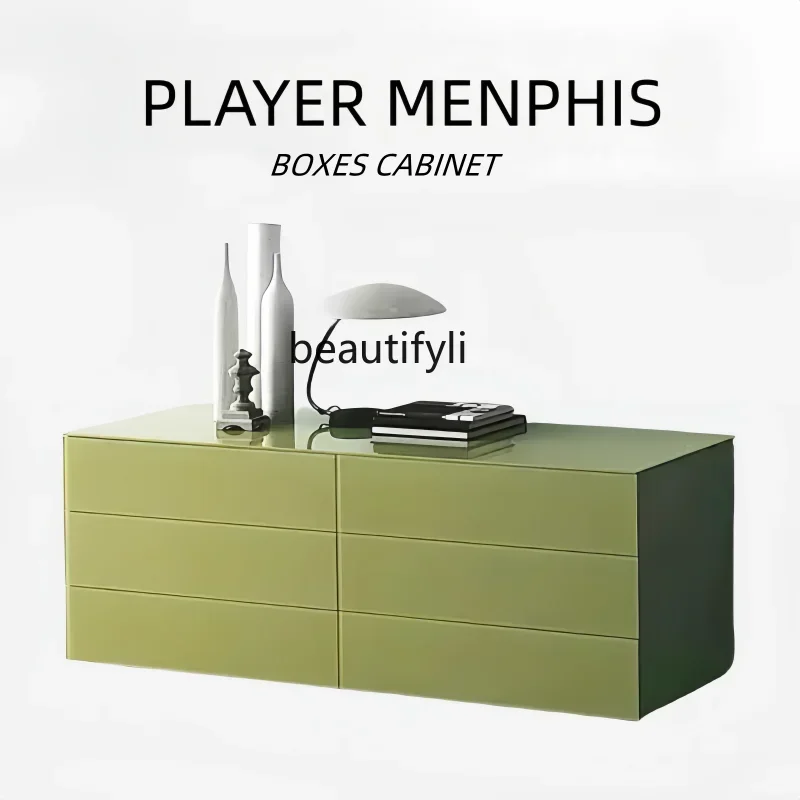 

57 Italian minimalist six-chest cabinet solid wood drawer storage porch cabinet bedroom glass dining room side cabinet