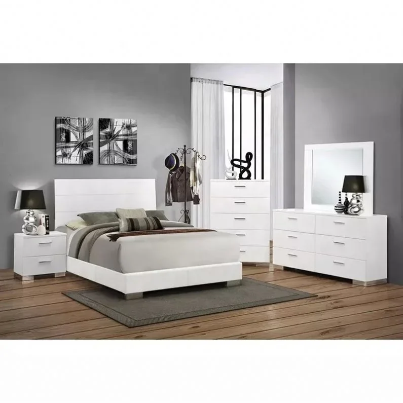 2026 11NAA033 Matte Lacquering 5 Pieces Modern Queen Bedroom Set Furniture Bed Room Storage Cabinet King Size Double Beds