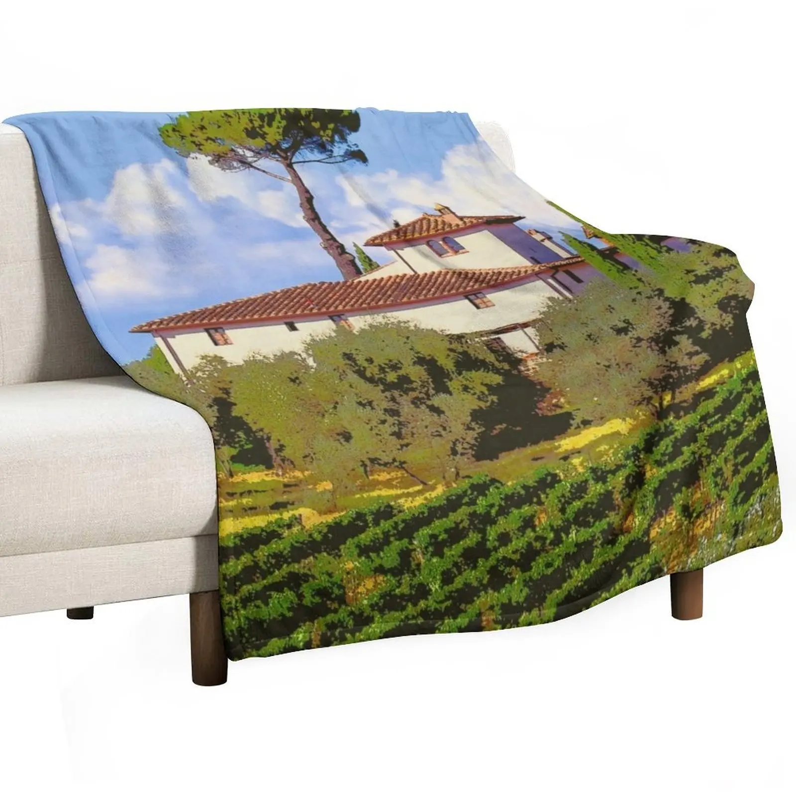 

Tuscany Italy - Retro Style Tuscan Vineyard Art Throw Blanket for babies Flannel Fabric Blankets