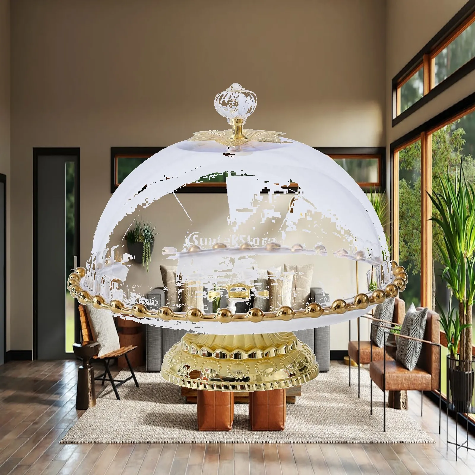 Cake Plate with Dome Beaded Cake Stand with Dome Lid Dessert Serving Dish Round Elegant for Bakers, Afternoon Tea