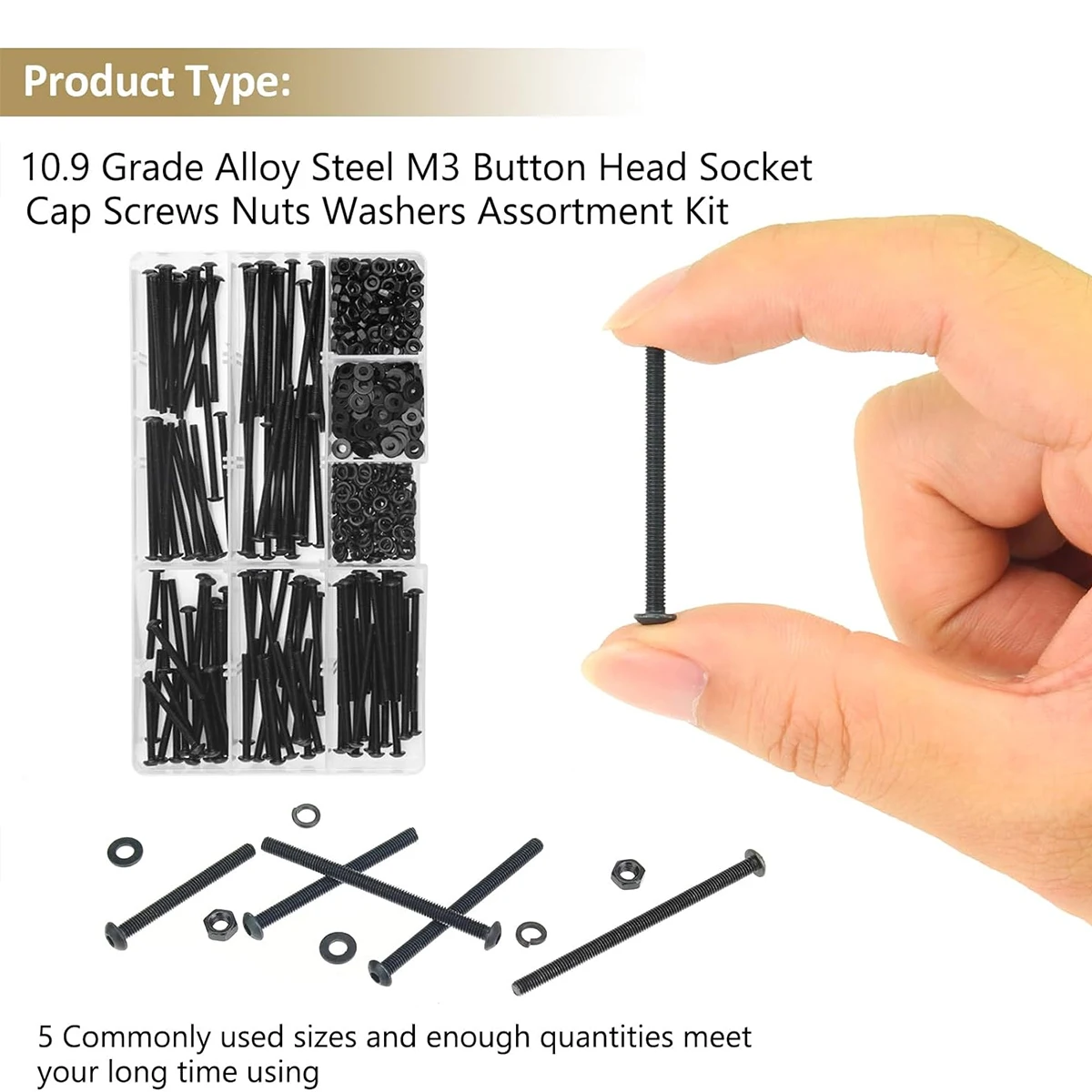 402 قطعة أسود M3 x 30/35/40/45/50 مللي متر زر رئيس المقبس المسمار الجوز غسالة كومبو عدة ، الصف 10.9 سبائك الصلب