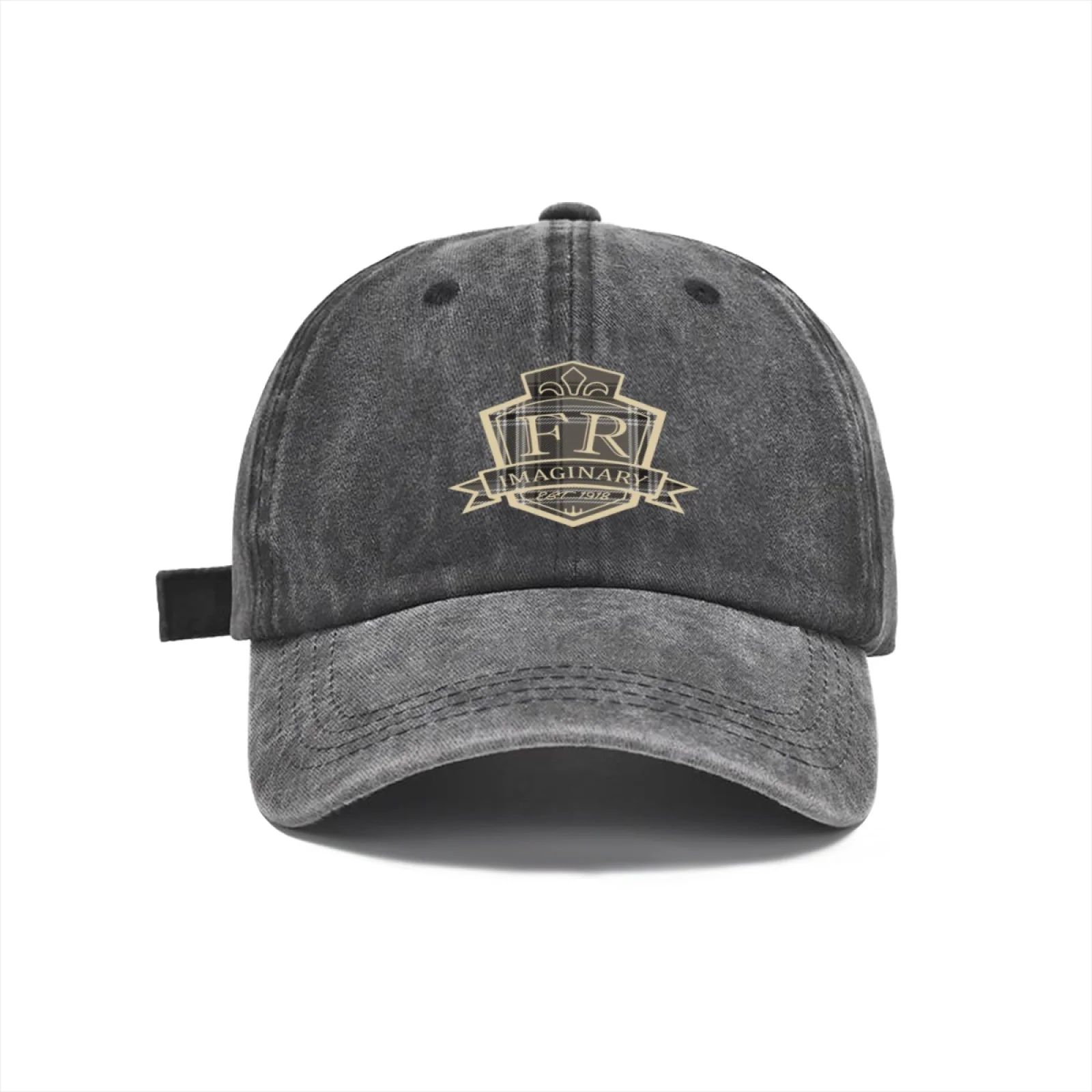 Vintage Washed Baseball Cap Unisex Distressed Snapback Hat Grey Gold Embroidered Shield Adjustable Dad Hat Streetwear