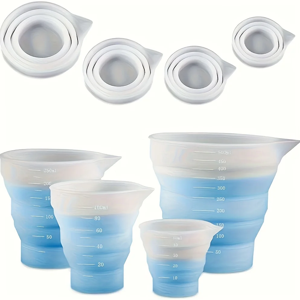 Copo Medidor Dobrável de Silicone 50-500ml, Recipiente Portátil Multifuncional para Líquidos, Copo de Silicone para Mistura de Resina Epóxi DIY e Joias
