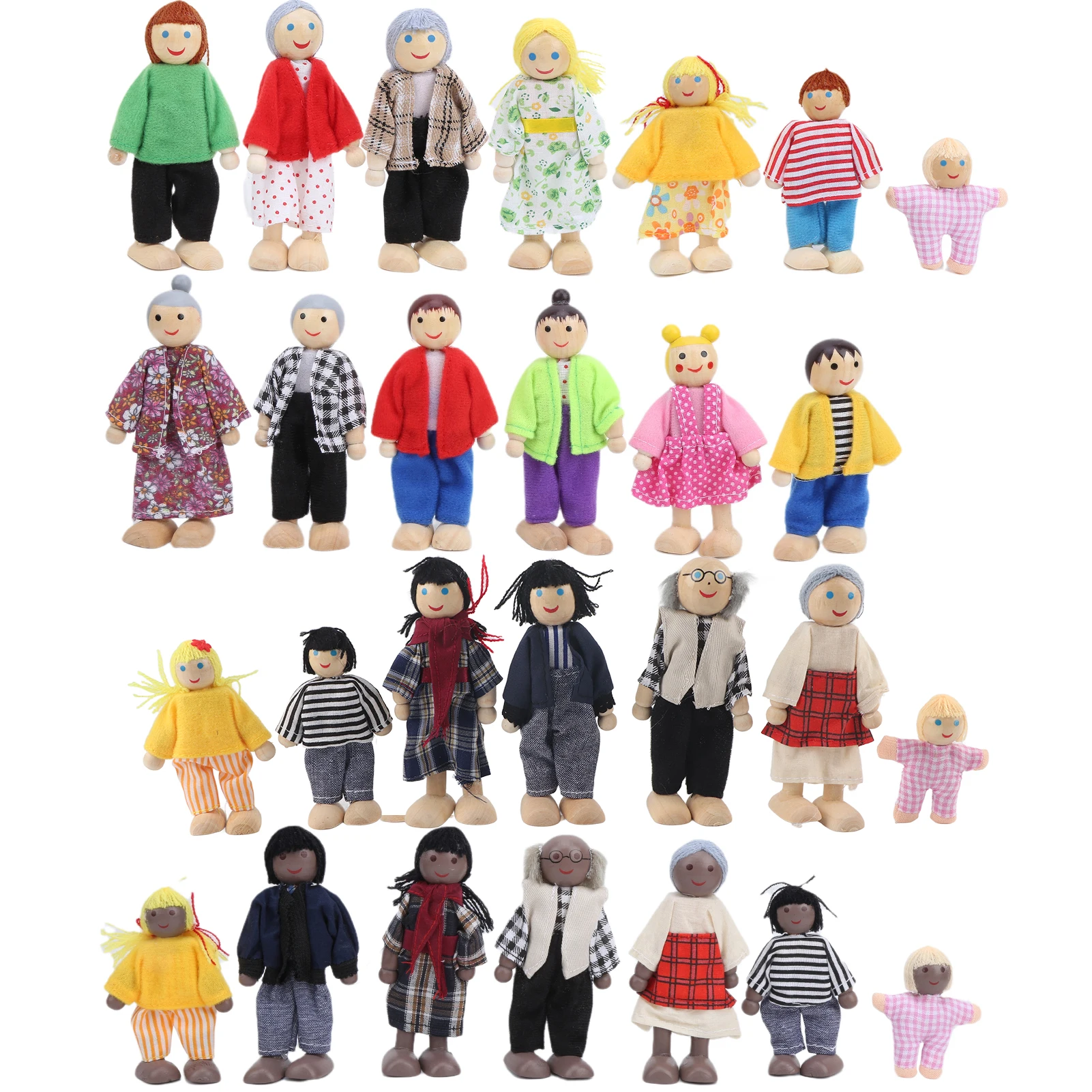 Figuras de muñecas familiares Personas en miniatura Madera de alta calidad Muñecas flexibles no tóxicas Juguetes Familia para niños Hogar para niños
