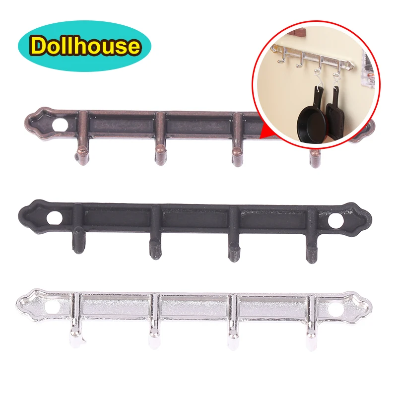 ราวแขวนเสื้อผ้าโลหะสำหรับบ้านตุ๊กตาขนาด 1/12 ตะขอแขวนผนัง เฟอร์นิเจอร์จิ๋วสำหรับบ้านตุ๊กตา อุปกรณ์เสริมบ้านตุ๊กตา ของเล่นเสริมบทบาทสมมติ