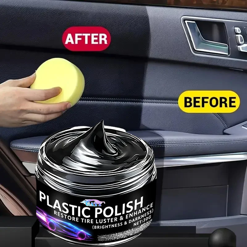 Car Interior Plastic Restorer, Black Rubber Tire & Leather Gloss Cream, Fade Oxidation Repair for Trim, Bumper & Mirror Housing