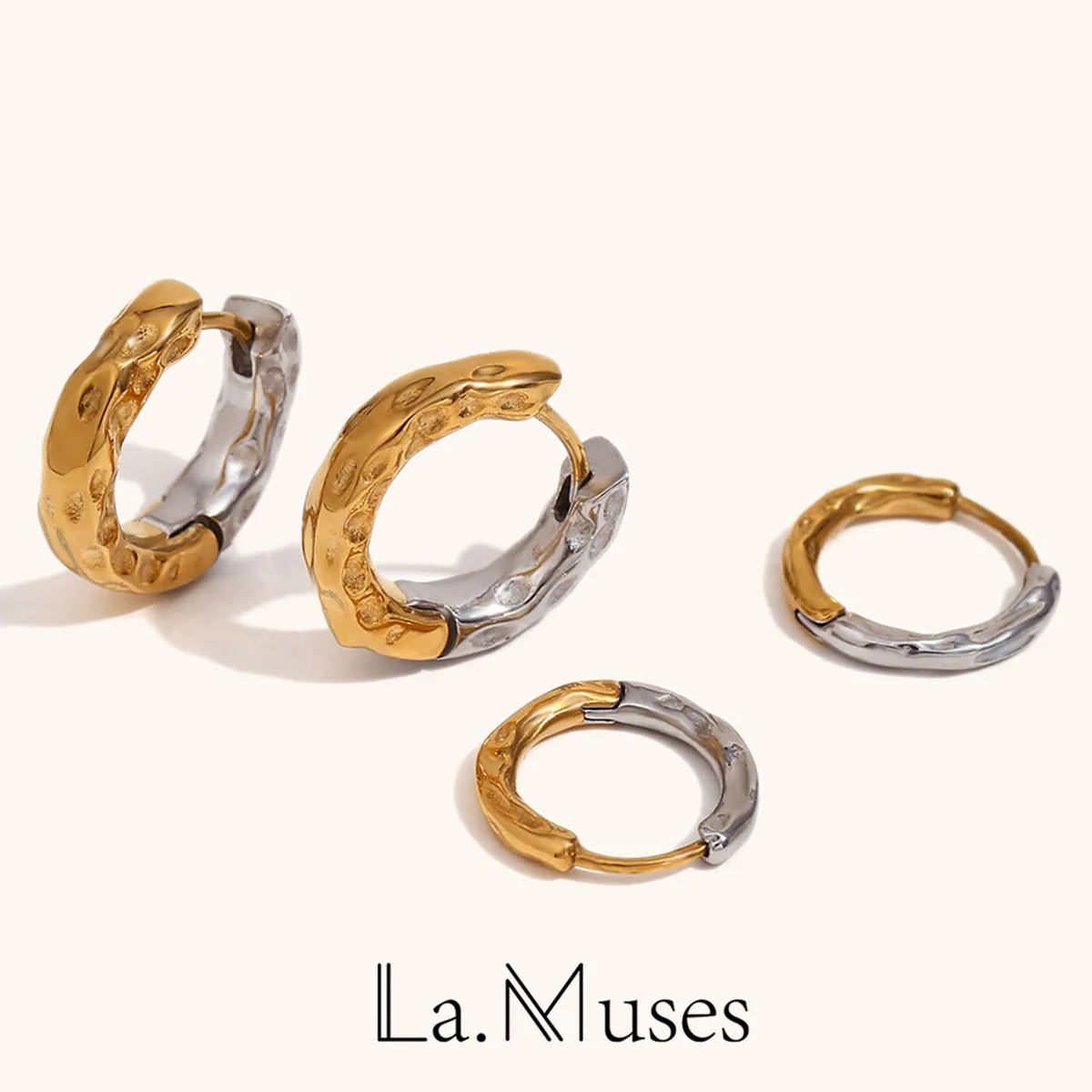 La. Muses Irregular Moon Surface Mixed Color Stainless Steel Women's Hoop Earrings Fashion Waterproof Jewelry Gifts