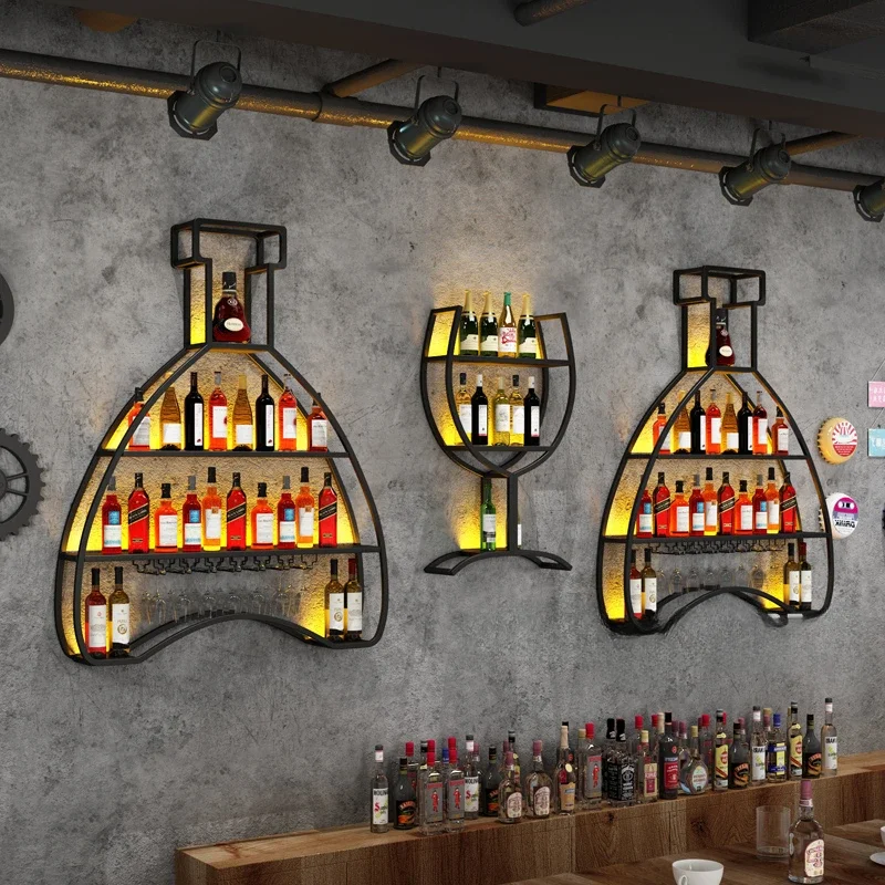 

Bar counter Wine cabinet Creative industrial style Wall-mounted restaurant Shelf Wall wrought iron foreign wine Whiskey red