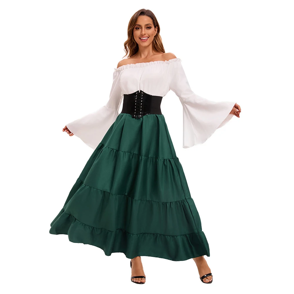 Robe Médiévale Rétro à Manches Évasées, Costume Cosplay, Tenues d'Halloween, Carnaval, Taille Trempée, pour Scène de ix