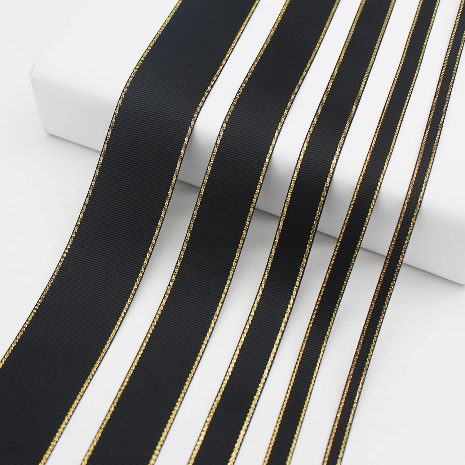 5 Meters Black Gold Edge Grosgrain Satin Ribbon Package Gift Wedding Christmas Handmade DIY  16  25  38 MM