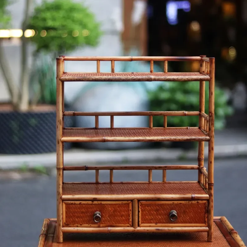 Handmade Lacquer Tea Set Storage Cabinet Bamboo Bogu Rack Shelf for Refined Tea Ware Treasure Box Display Stand Home Decor