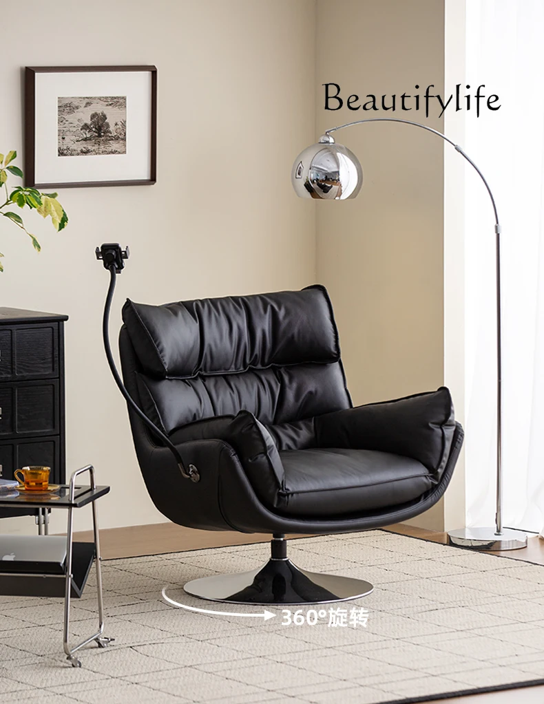 

Leather single chair lazy sofa reclining and sleeping swivel chair living room new designer home