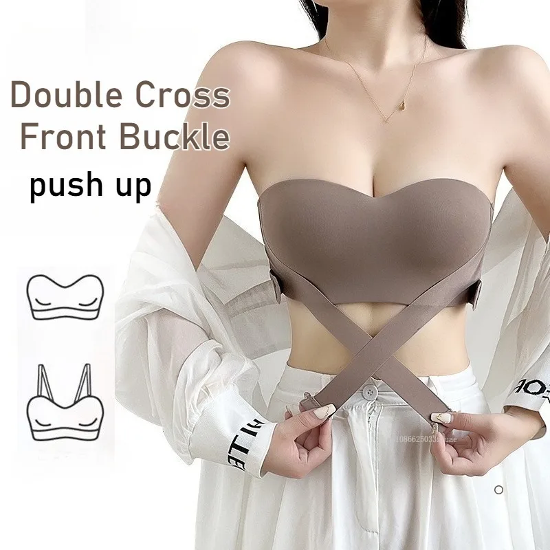 Reggiseni senza cuciture con fibbia anteriore senza spalline per donna Reggiseno push up imbottito invisibile senza ferretto Comfort Lingerie sexy Нижнее Белье