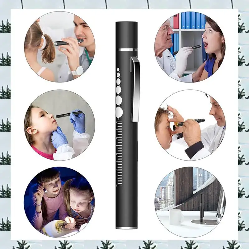 ABLG 6 Rechargeable Penlights With Pupil Gauge & Ruler, LED Pen Lights For Nurses Doctors, Warm/White Light, Black