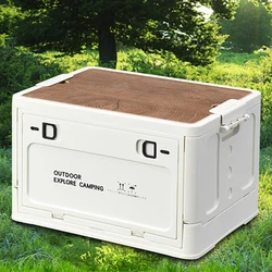 30L Car Storage Box with Wooden Lid Folding Car Storage Case Large Capacity Multifunctional Store Picnic Supplie Snacks and More