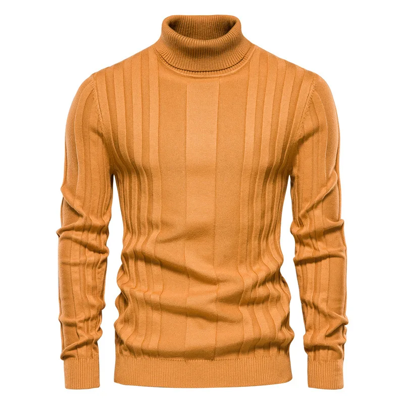 New Fashion Men's Turtleneck Long Sleeve Casual Trendy Solid Color Slim Knitted Sweaters Male Autumn Winter Pullovers Clothes