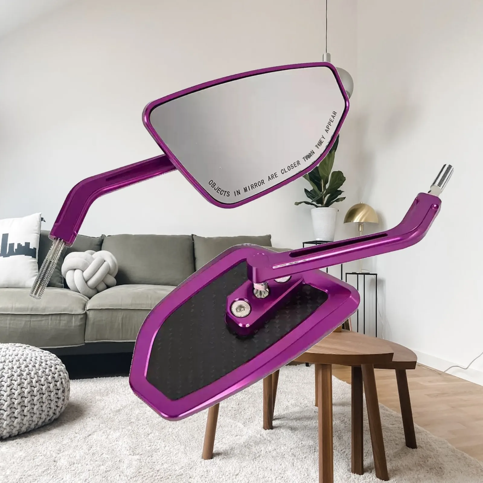 Metal Motorcycle Mirror with Adjustable Stem Rectangular Glass Lens Secure Grip for Cruiser Custom Cycles