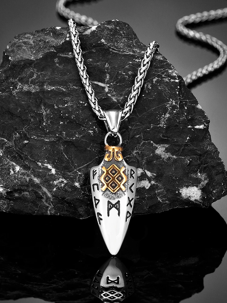 Noorse Runen Odin's Speer Gungnir Ketting Mannen Goud Kleur Rvs Pijlpunt Hanger Valknut Talisman Mannelijke Vikings Sieraden - afbeelding 2