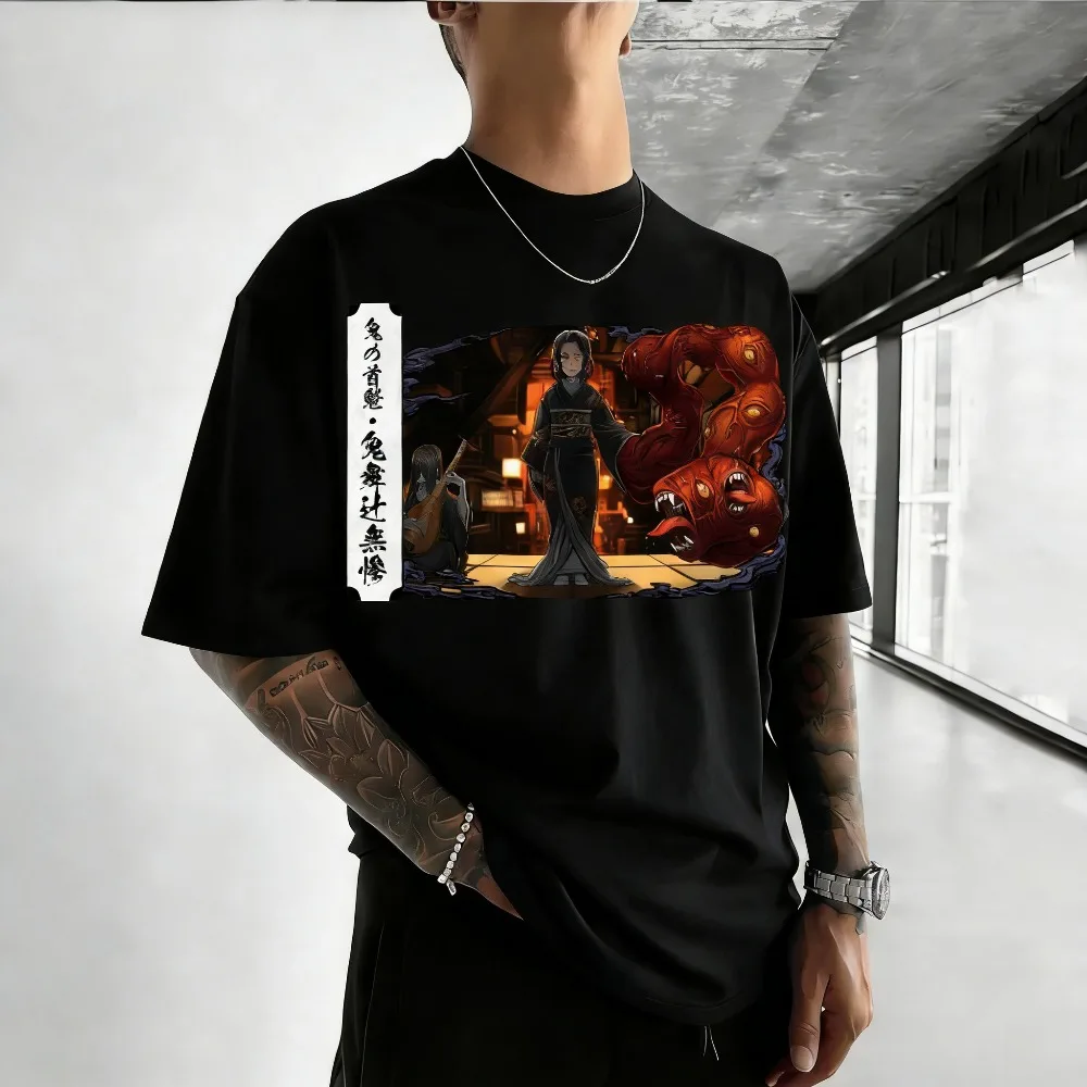 

Футболка унисекс из чистого хлопка Demon Slayer Kibutsuji Muzan, летняя коллекция 2026, с аниме-принтом в стиле Харадзюку, свободный крой, семейная модель, с коротким рукавом