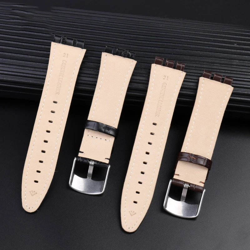 High Quality Calf Leather Watch Strap For Swatch Irony Series YVS423 420 Concave Mouth Bracelet 21MM Men\'s Watchband Breathable