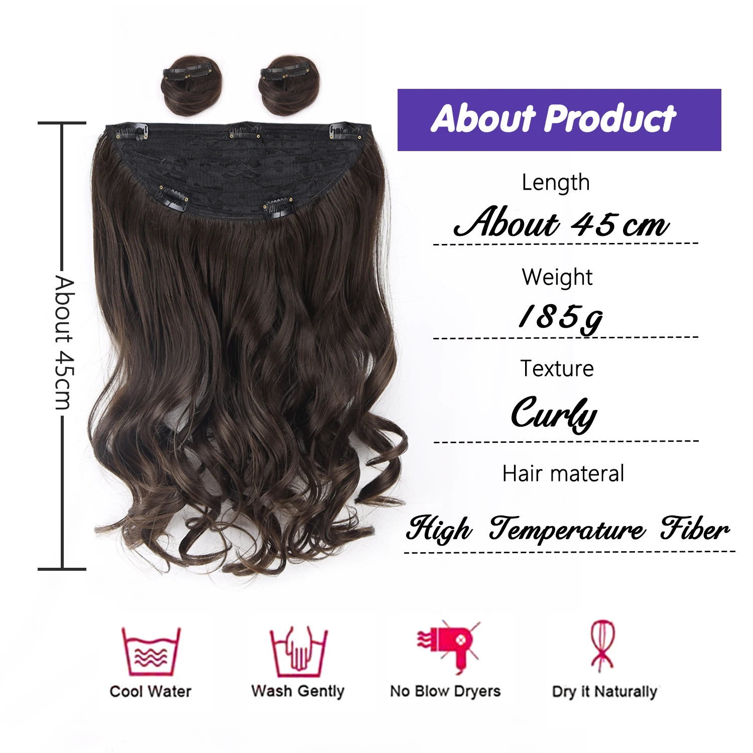Amir 5 Clip In Hair Extension Heat Resistant Fake Hairpieces Long Wavy Hairstyles Synthetic Clip On Hair Extensions 18Inches