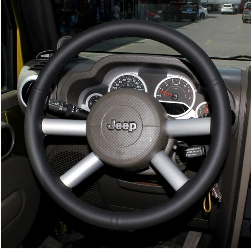 Customized Hand-Stitched Leather Suede Car Steering Wheel Cover for Jeep Compass Cherokee Wrangler Patriot Cherokee  Accessories