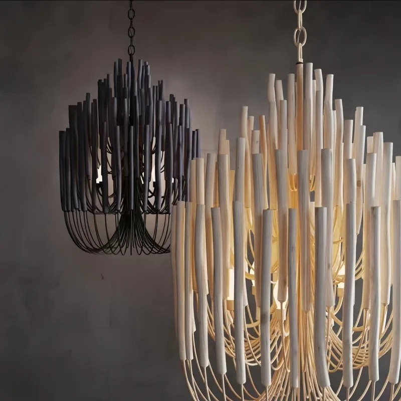 Designer Tiered Candlestick Pendant Light White Branch Hanging Chandelier Living Room Dining Room Staircase Villa Wooden Decora