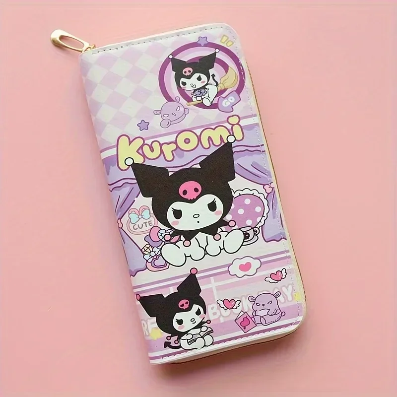 

Kuromi long wallet women's zipper hand wallet funny cartoon cute key bag large capacity multi-card slots girls birthday gift