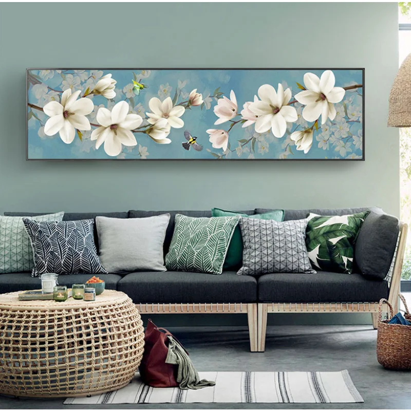 Large Sized Magnolia Flower Diamond Painting Round Diamond Mosaic Cross Stitch Home Bedroom Decoration Beside Painting