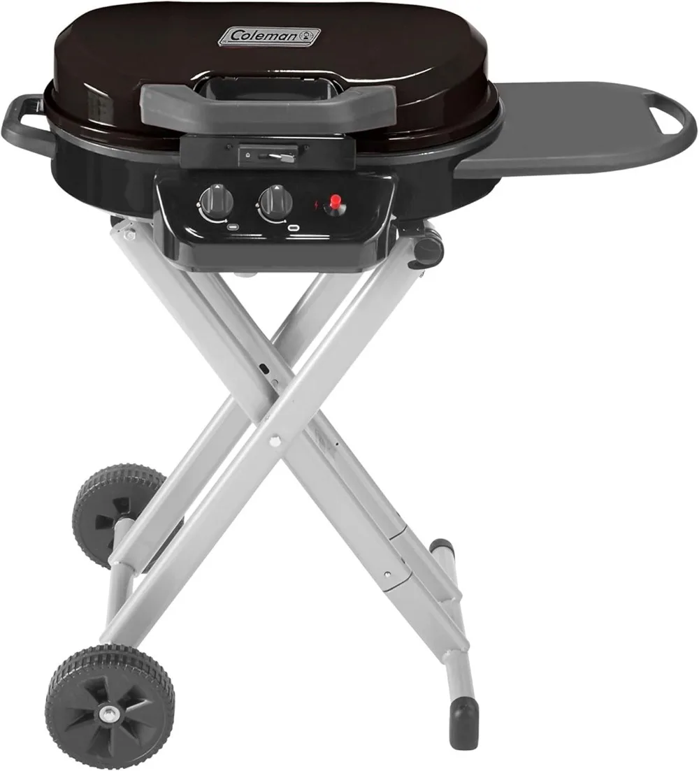 225 Portable Stand-Up Propane Grill with Push-Button Starter, Folding Legs & Wheels, Side Table, & 11,000 BTUs of Power