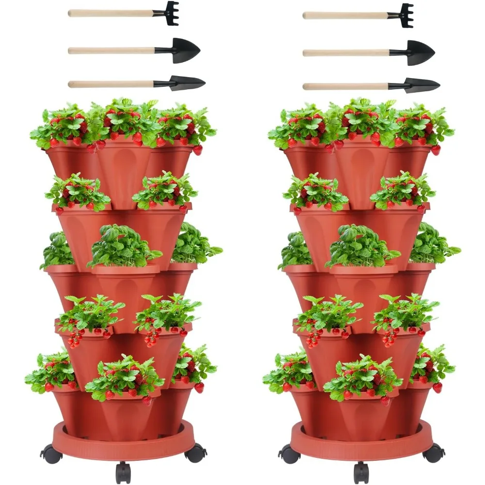 

Vertical Planter 5 Tier Stackable Planters Garden Planters Strawberry Herb Flower and Vegetable Planter Indoor Outdoor Gardening