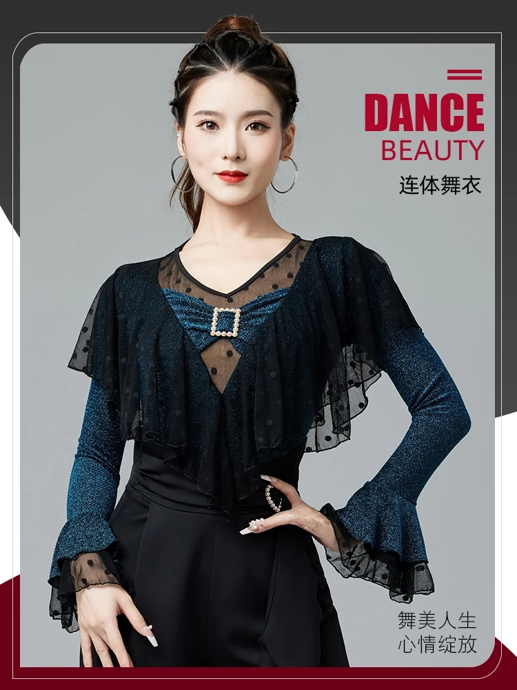 

Modern Dance Top Women's New Latin Dance Ballroom Dance Ballroom Dance Waltz V-collar Costumes 6070