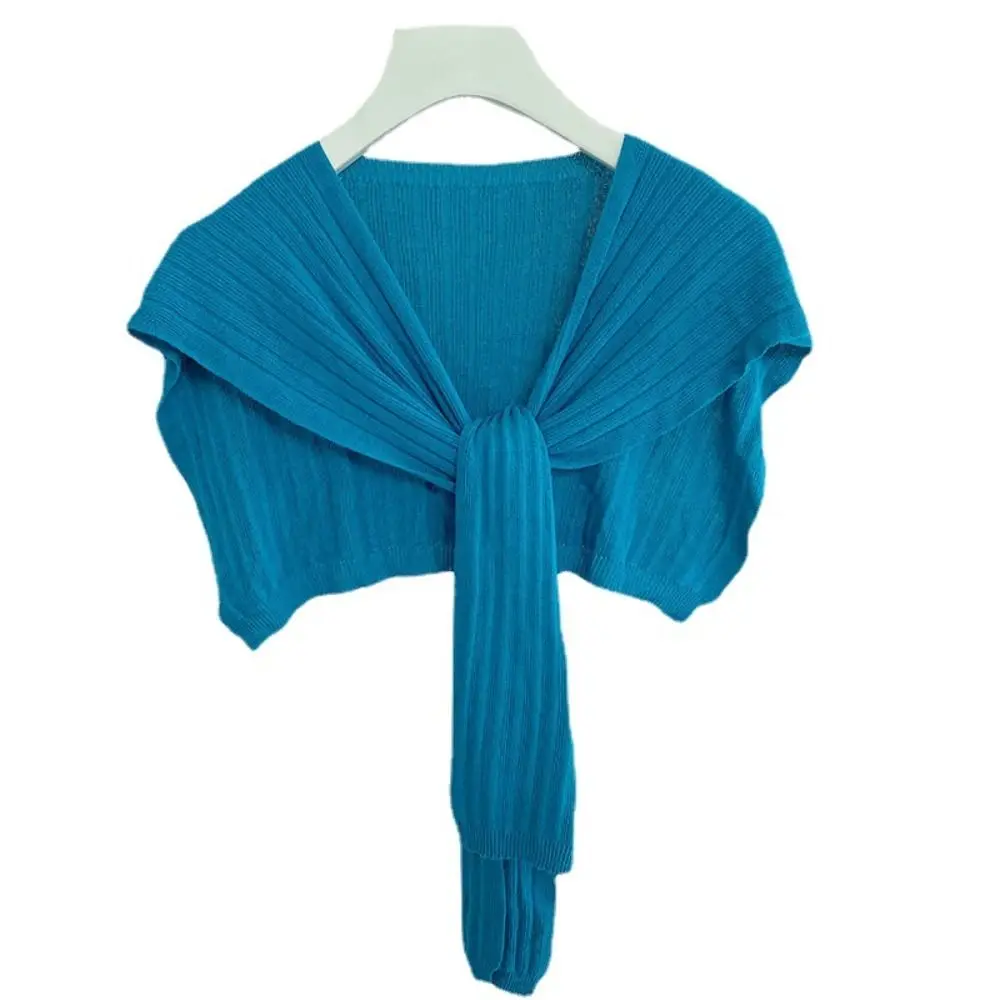 

All-match Warm Stripe Knitted Shawl Sunscreen Cape Blouse Shoulder Fake Collar Cloak Korean Style Knot Scarf Daily